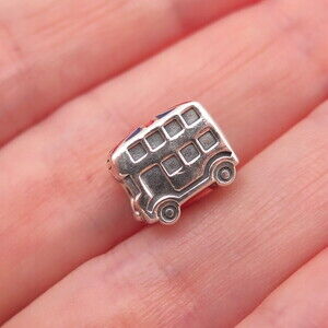 Pandora 925 Sterling Silver Enamel Union Jack London Bus Slide Bead Charm